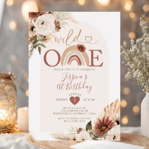 Invitation Boho Rainbow Wild ONE Anniversaire Pampas Grass