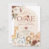 Invitation Boho Rainbow Wild ONE Anniversaire Safari Animaux (Devant)