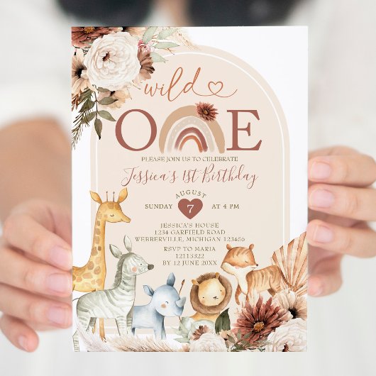 Invitation Boho Rainbow Wild ONE Anniversaire Safari Animaux