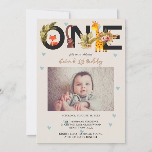 Invitation Boho Rainbow Wild Un 1er anniversaire (Devant)