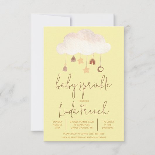 Invitation Boho Raincloud & Star Genre Neutre Baby Sprinkel (Devant)