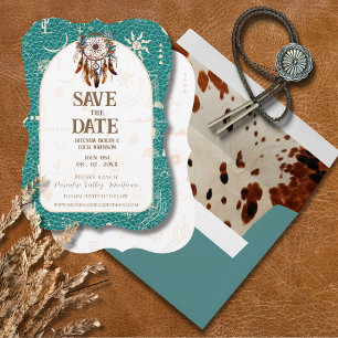 Invitation Boho Ranch Mariage en cuir turquoise Enregistrer l