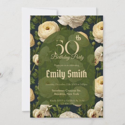 Invitation Boho Ranunculus Accent Surprise Anniversaire (Devant)