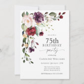 Invitation Boho Red and Purple Floral 75e anniversaire fête (Devant)
