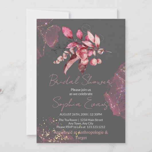Invitation Boho Red Berries & Greenery Greenery Fête des mari (Devant)