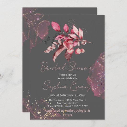 Invitation Boho Red Berries & Greenery Greenery Fête des mari (Devant / Derrière)