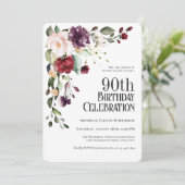 Invitation Boho Red Blush et Purple Floral 90e anniversaire (Debout devant)
