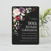 Invitation Boho Red Blush et Purple Floral 90e anniversaire (Debout devant)