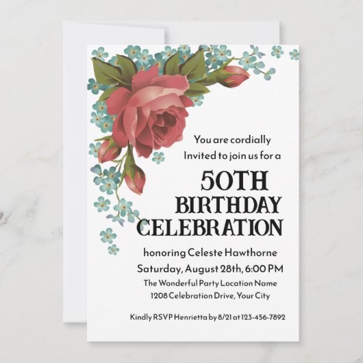 Invitation Boho Red et vert 50e anniversaire de fête Invitati (Devant)