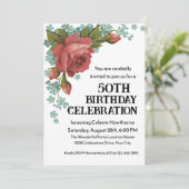 Invitation Boho Red et vert 50e anniversaire de fête Invitati (Debout devant)