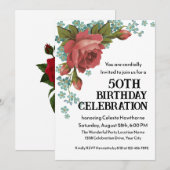 Invitation Boho Red et vert 50e anniversaire de fête Invitati (Devant / Derrière)