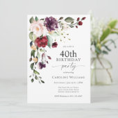Invitation Boho Red et violet Floral 40e fête d'anniversaire (Debout devant)