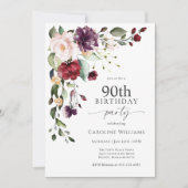 Invitation Boho Red et violet Floral 90e fête d'anniversaire (Devant)