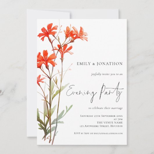 Invitation Boho Red Fleur sauvage Soirée Mariage (Devant)