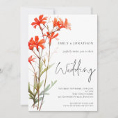 Invitation Boho Red Fleurs sauvages QR Code Mariage de script (Devant)