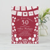 Invitation Boho Red Maroon Talavera Mexican Surprise Birthday (Debout devant)