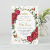 Invitation Boho Red Peonies Floral Butterflies 18e anniversai (Debout devant)