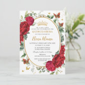 Invitation Boho Red Peonies Floral Butterflies Quinceañera (Debout devant)