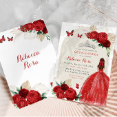 Invitation Boho Red Roses Princesse Royal Quinceañera