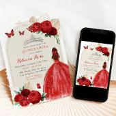 Invitation Boho Red Roses Princesse Royal Quinceañera