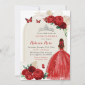 Invitation Boho Red Roses Princesse Royal Quinceañera (Devant)