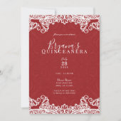 Invitation Boho Red White Lace Bold 15ème 15 Quinceañera Part (Devant)