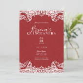 Invitation Boho Red White Lace Bold 15ème 15 Quinceañera Part (Debout devant)