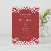Invitation Boho Red & White Lace Bold Baby shower Motif (Debout devant)