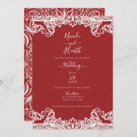 Boho Red & White Lace Bold Motif Mariage
