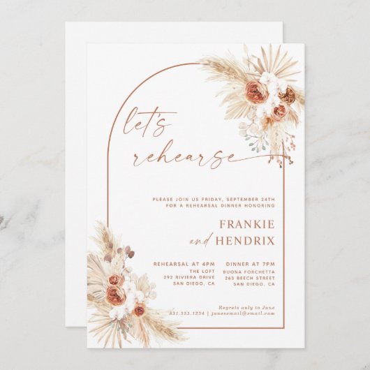 Invitation Boho Rehearsal Dîner Invite Pampas Grass (Devant / Derrière)