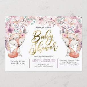 Invitation Boho, Renard des Bois, Floral, Bébée Douche pour f