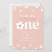 Invitation Boho Retro Daisy 1er anniversaire (Devant)