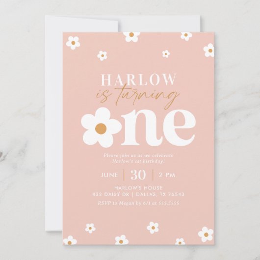 Invitation Boho Retro Daisy 1er anniversaire (Devant)