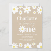 Invitation Boho Retro Daisy 1er anniversaire (Devant)