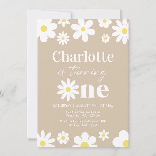 Invitation Boho Retro Daisy 1er anniversaire (Devant)