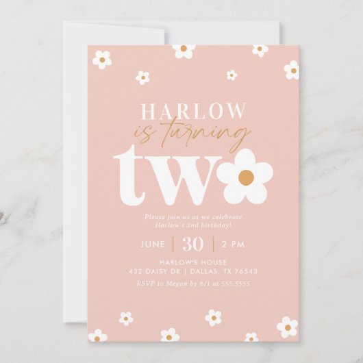 Invitation Boho Retro Daisy 2e anniversaire (Devant)