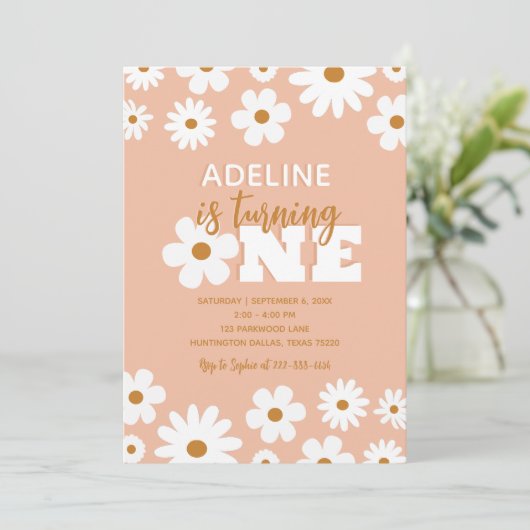 Invitation Boho Retro Daisy Un Anniversaire (Debout devant)