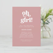 Invitation Boho Retro Dusty Rose | Oh Baby shower fille (Debout devant)