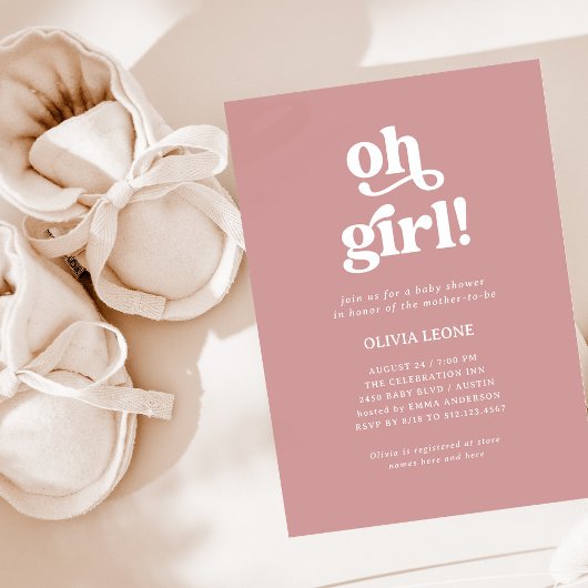 Invitation Boho Retro Dusty Rose | Oh Baby shower fille