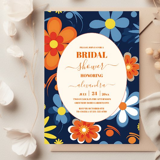 Invitation Boho Retro Floral Fête des mariées
