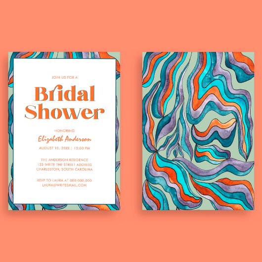 Invitation Boho Retro Green Typographie Fête des mariées vagu