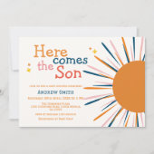 Invitation Boho Retro Moderne Voici Le Baby shower Son (Devant)