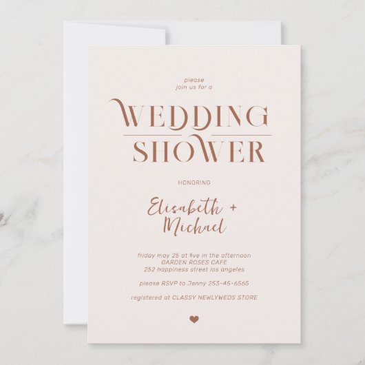 Invitation Boho retro neutre mariage couples douche (Devant)