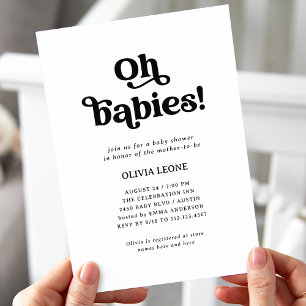 Invitation Boho Retro noir et blanc Baby shower jumeaux