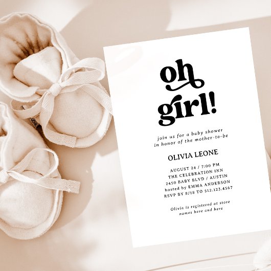 Invitation Boho Retro noir et blanc | Oh Baby shower fille