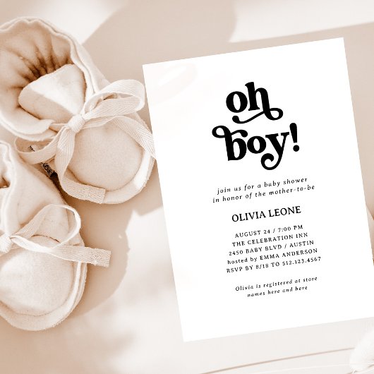 Invitation Boho Retro noir et blanc | Oh Boy Baby shower