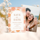 Invitation Boho Retro Orange Daisy Floral Enregistrer La Date