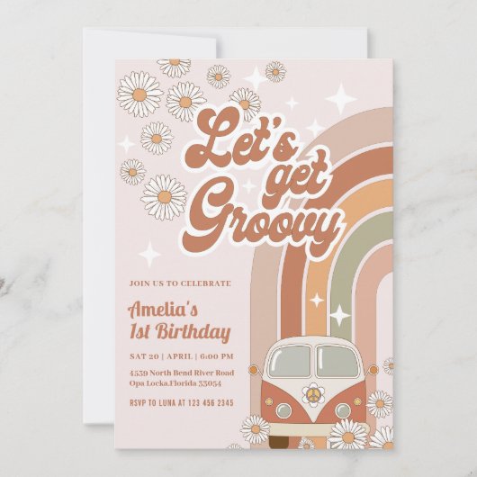 Invitation Boho Retro Super Hippie Floral 70's Anniversaire (Devant)