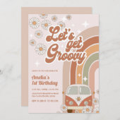 Invitation Boho Retro Super Hippie Floral 70's Anniversaire (Devant / Derrière)