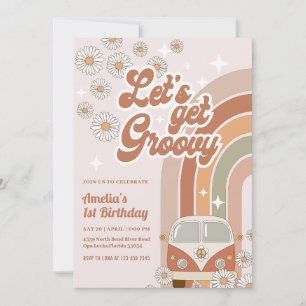 Invitation Boho Retro Super Hippie Floral 70's Anniversaire